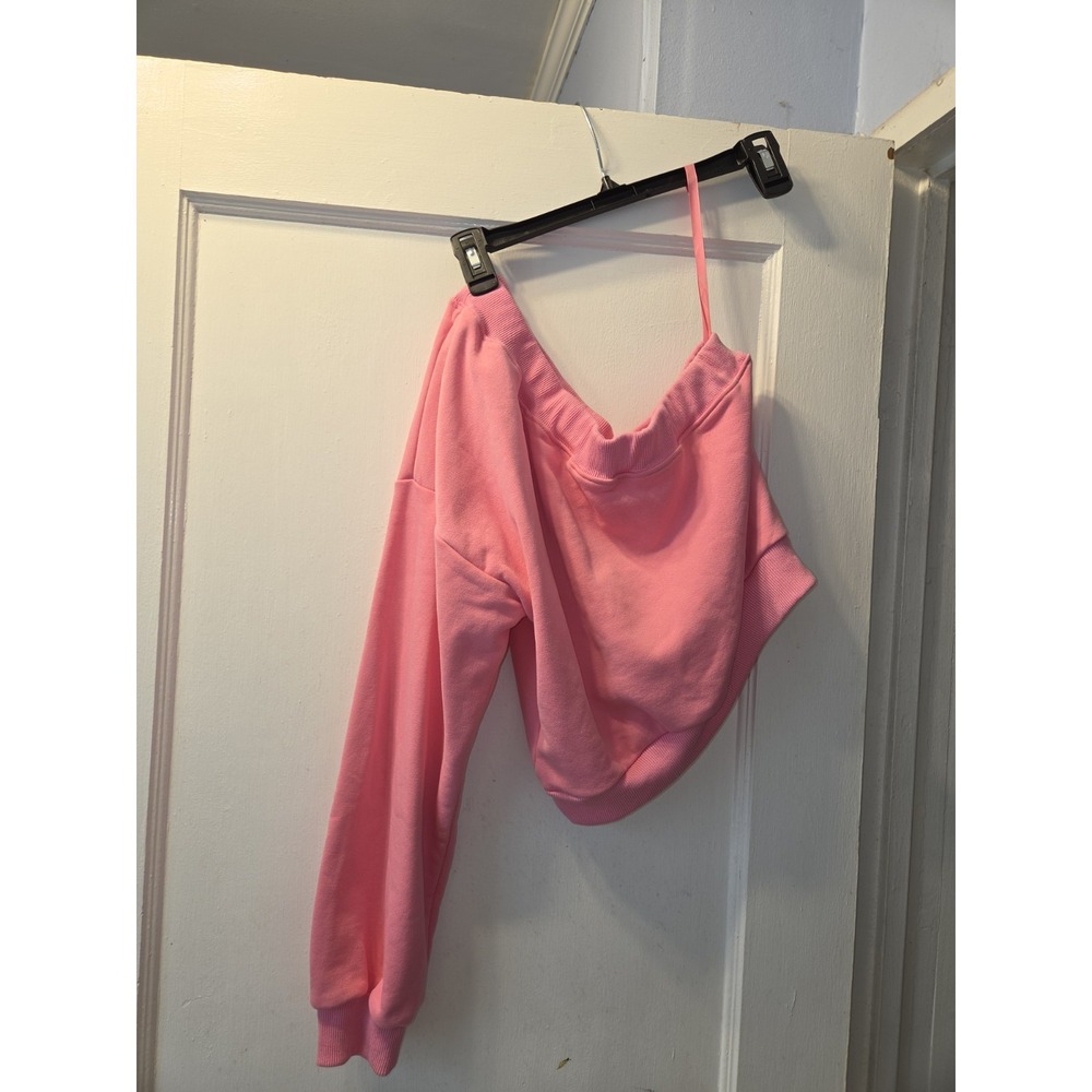 The Vintage Shop One Shoulder Crop Sweatshirt Womens M Solid Pink